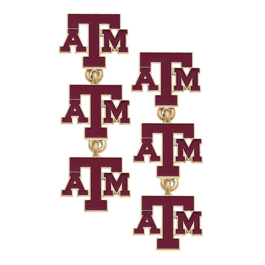 Texas A&M Aggies Triple Drop Enamel Earrings in Maroon