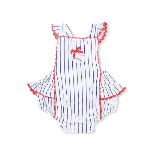 Baseball Stripe | Ric Rac Ruffle Sunsuit