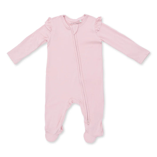 Solid Peachskin | 2 Way Ruffle Sleeve Zipper Footie