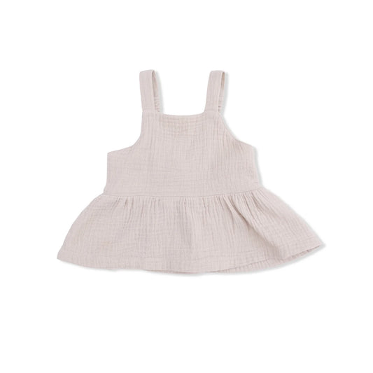 Solid Muslin French Oak | Peplum Tank with Smocked Back