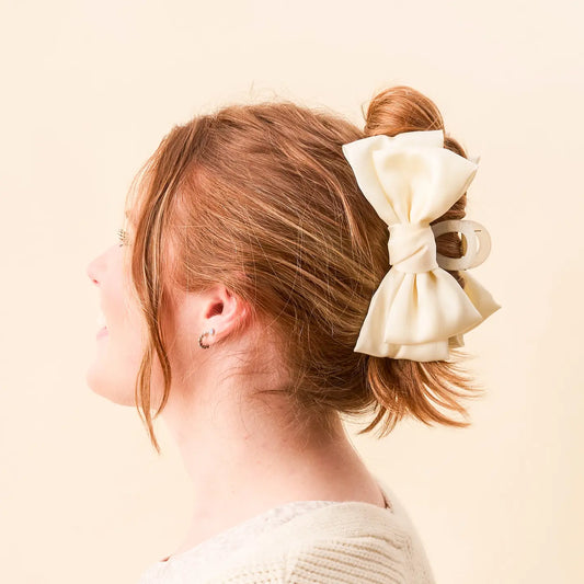 Satin Bow Claw Clip | Cream