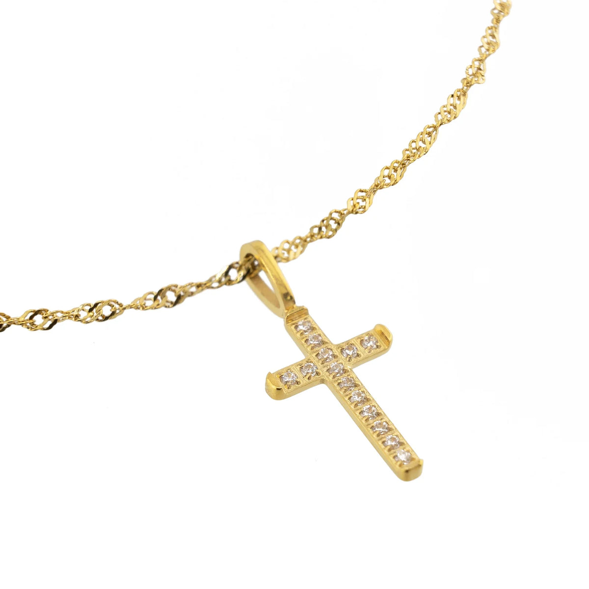 Waterproof Gold Tennis Cross Pendant Necklace