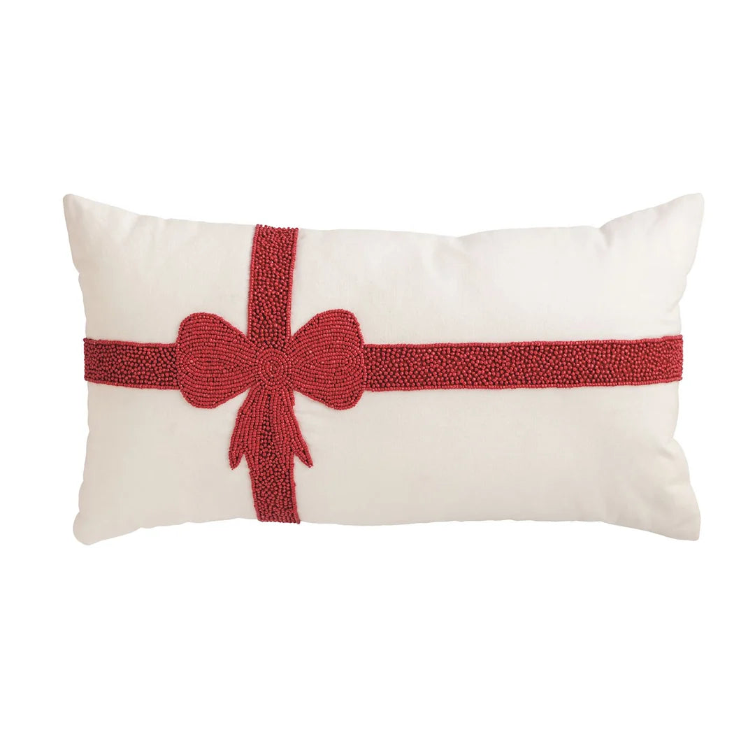 Lumbar Christmas Bow Beaded Pillow