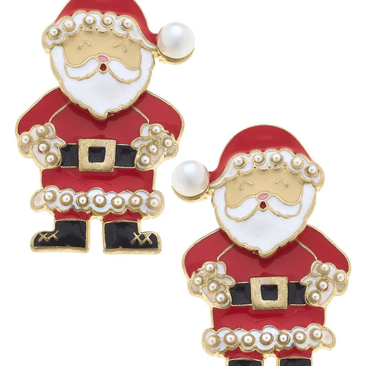 St. Nicholas Enamel Santa Stud Earrings in Red & White