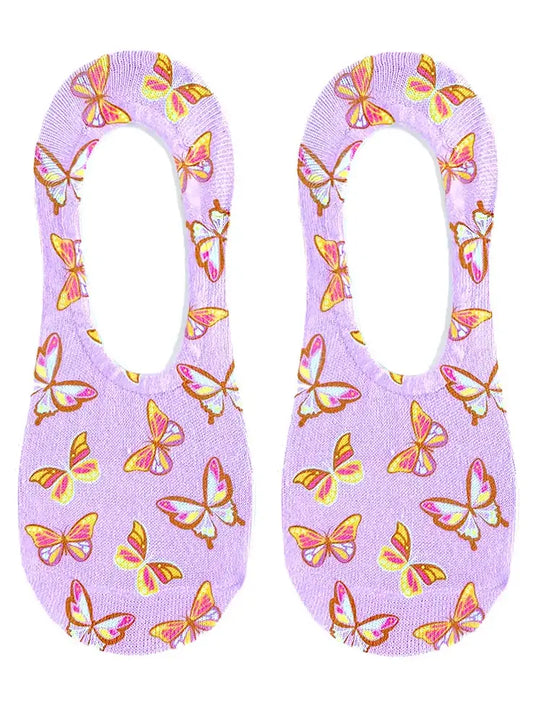 No-Show Liner Socks - Butterflies - Pink