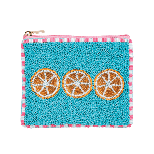 Orange Beaded Fruit Pouch