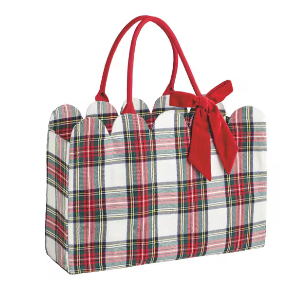 White Tartan Scallop Tote