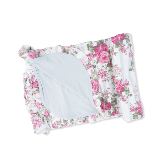 Cabbage Rose Stripe | Ruffle Blanket