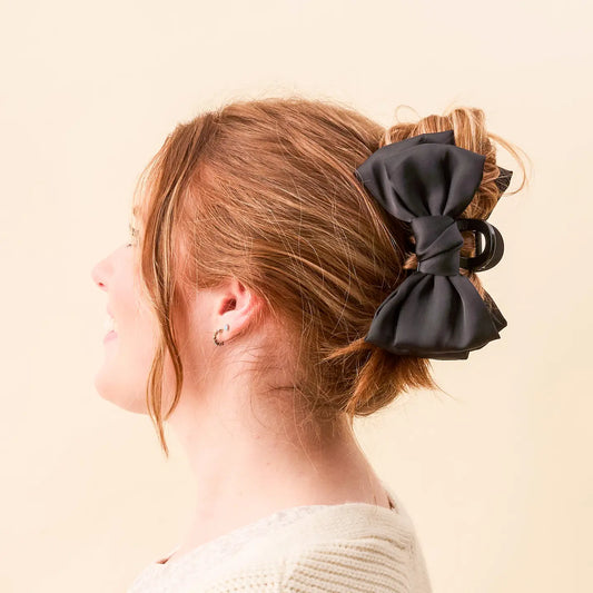 Satin Bow Claw Clip- Black