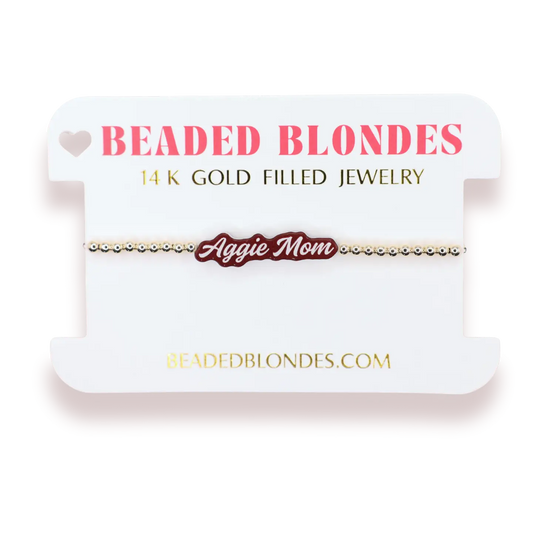 Aggie Mom Word Bracelet On Gold | Standard