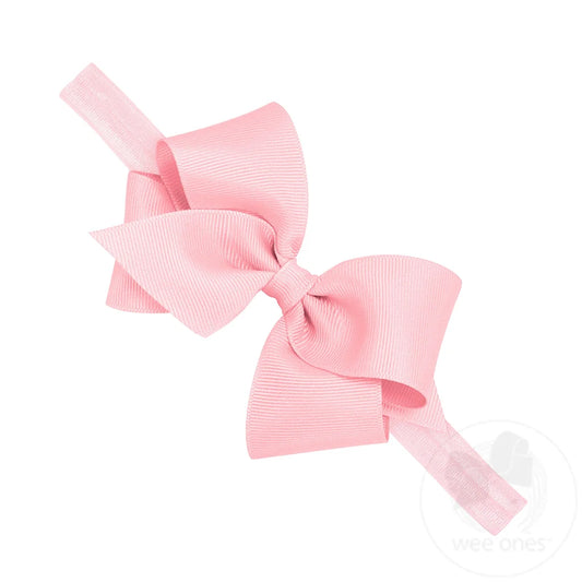 Small Classic Grosgrain Girls Hair Bow on Baby Headband | LT Pink