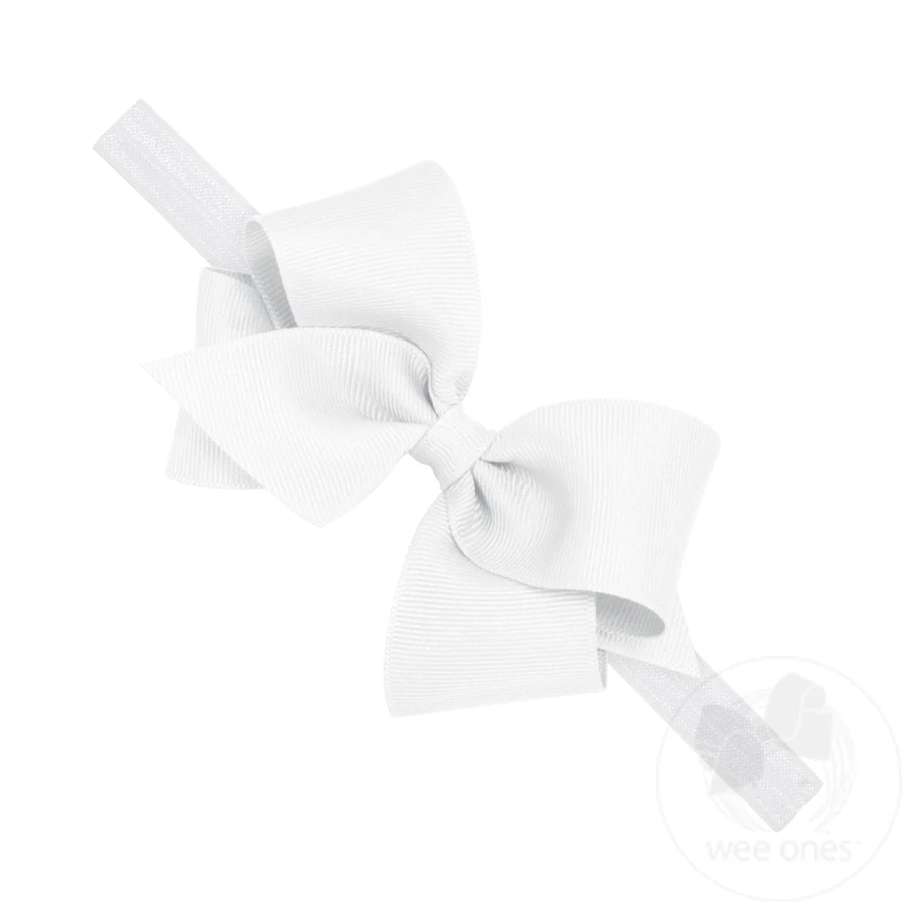 Small Classic Grosgrain Girls Hair Bow on Baby Headband | White
