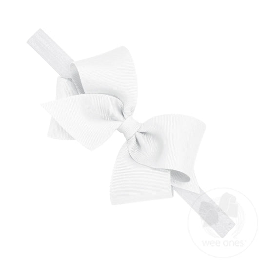 Small Classic Grosgrain Girls Hair Bow on Baby Headband | White
