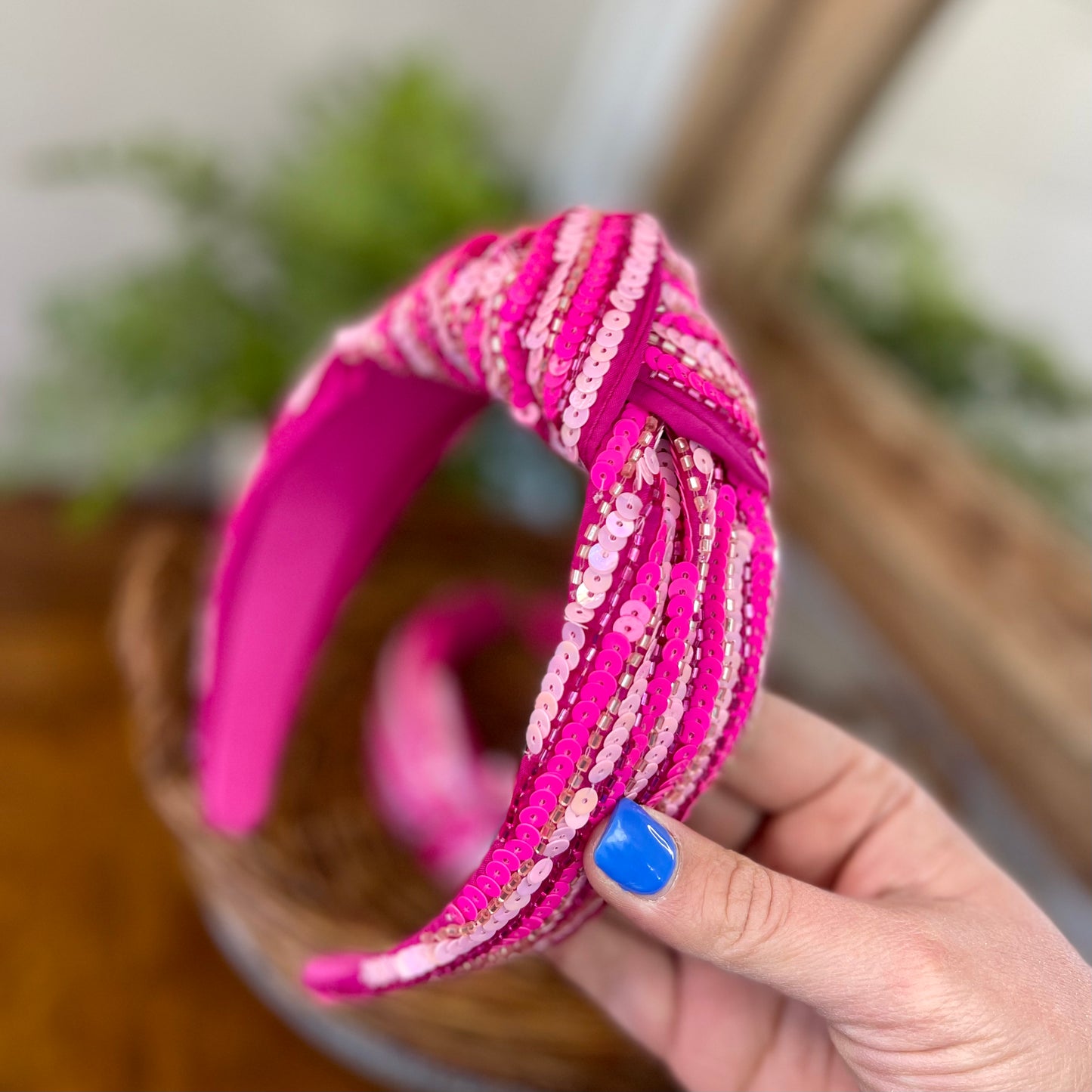 Pink Striped Sequin Headband