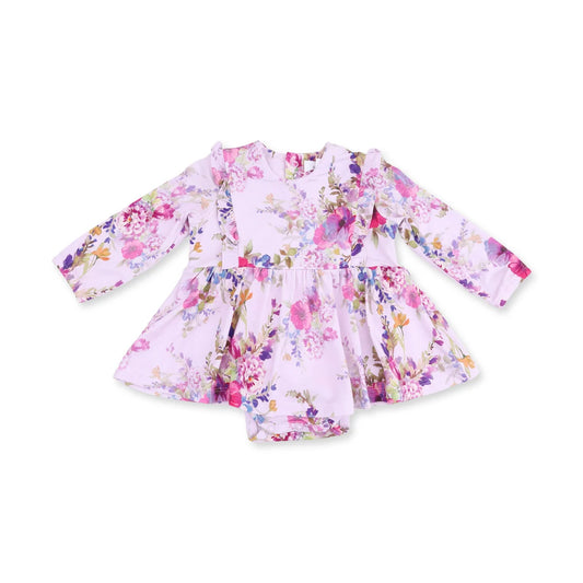 Dahlia Floral | Long Sleeve Ruffle Bodysuit Dress