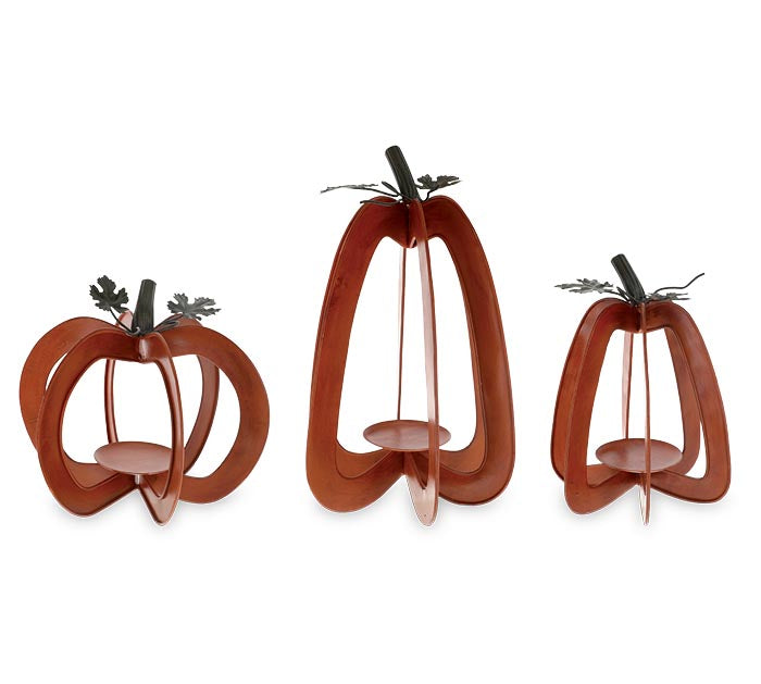 Rustic Orange Pumpkin Candleholder Set