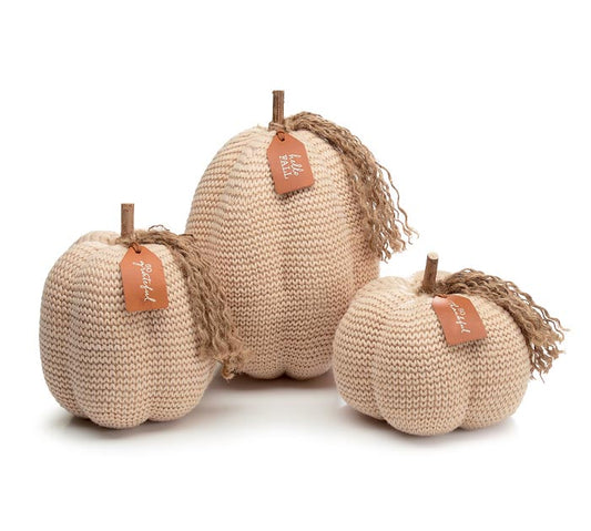 Tan Knit Pumpkin With Tassel and Tag