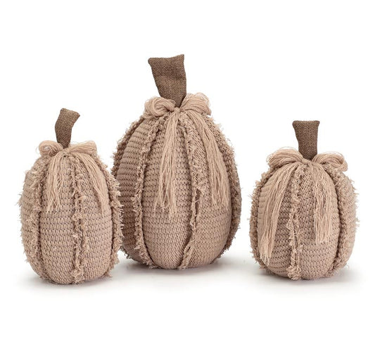 Beige Knit Pumpkin with Bow at Stem