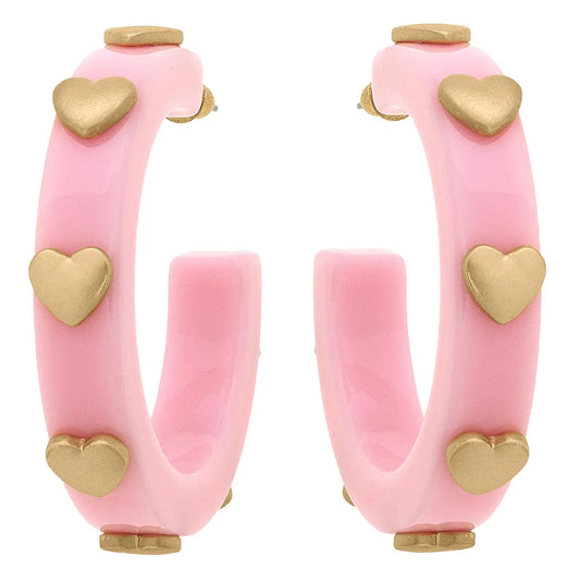 Libby Heart Resin Hoop Earrings | Light Pink