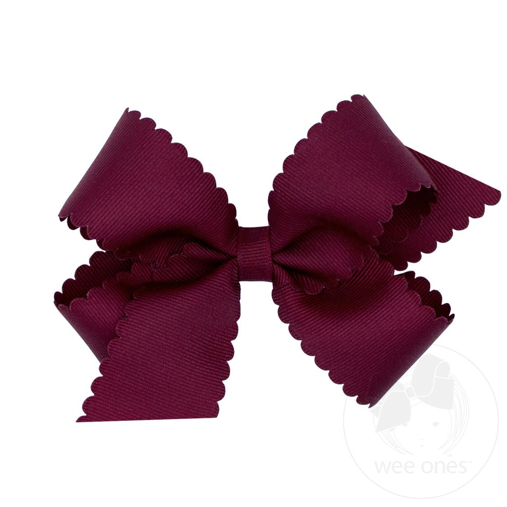 Medium Grosgrain Hair Bow with Scalloped Edge | Burgundy