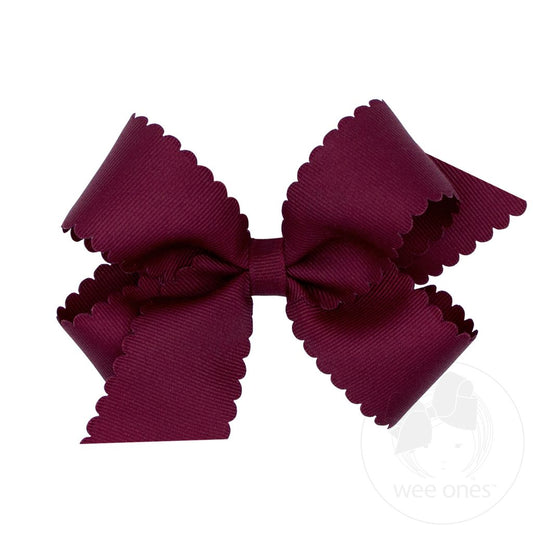 Medium Grosgrain Hair Bow with Scalloped Edge | Burgundy