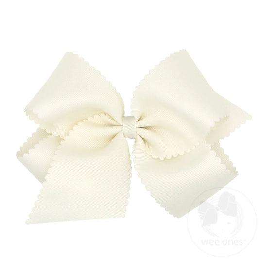 King Grosgrain Hair Bow Scalloped Edge | Antique White