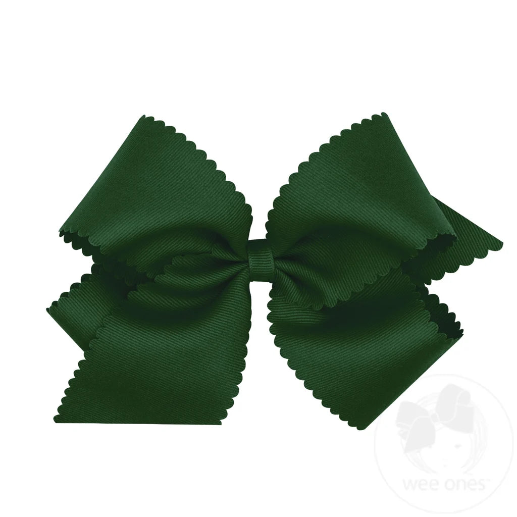 King Grosgrain Hair Bow Scalloped Edge | Forest Green