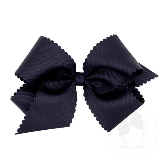 King Grosgrain Hair Bow Scalloped Edge | Navy