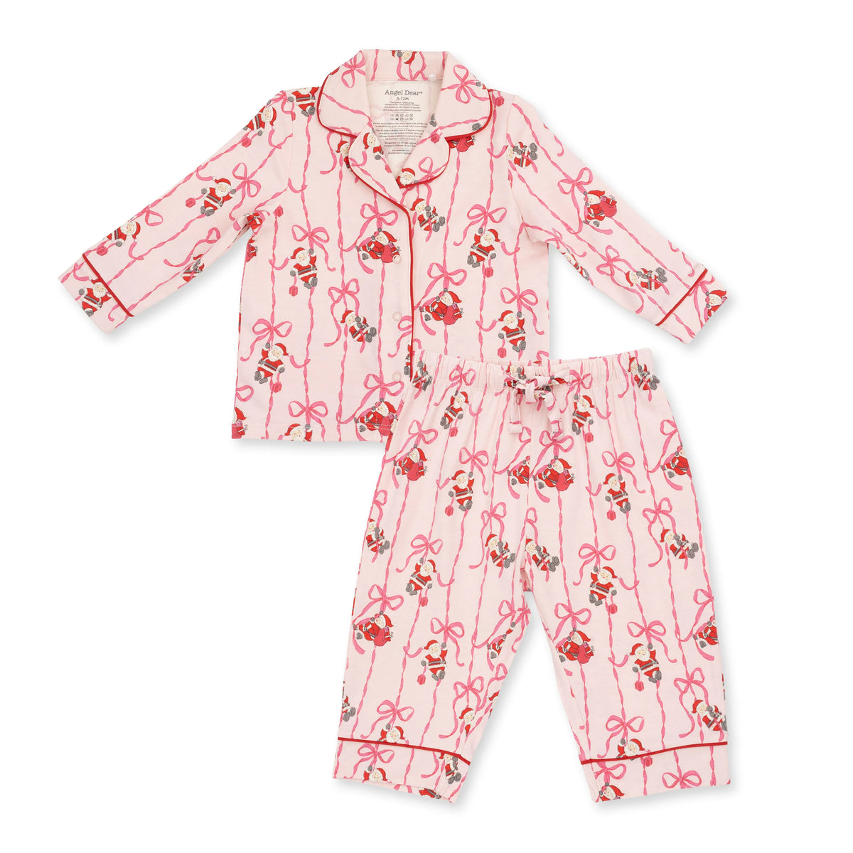 Bows & Santa | Knit Flame Resistant Kids Long Sleeve Coat Style with Pant