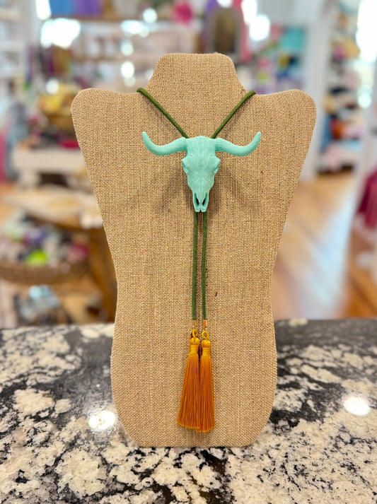 Longhorn Bolo Turquoise with Olive Green & Golden Yellow