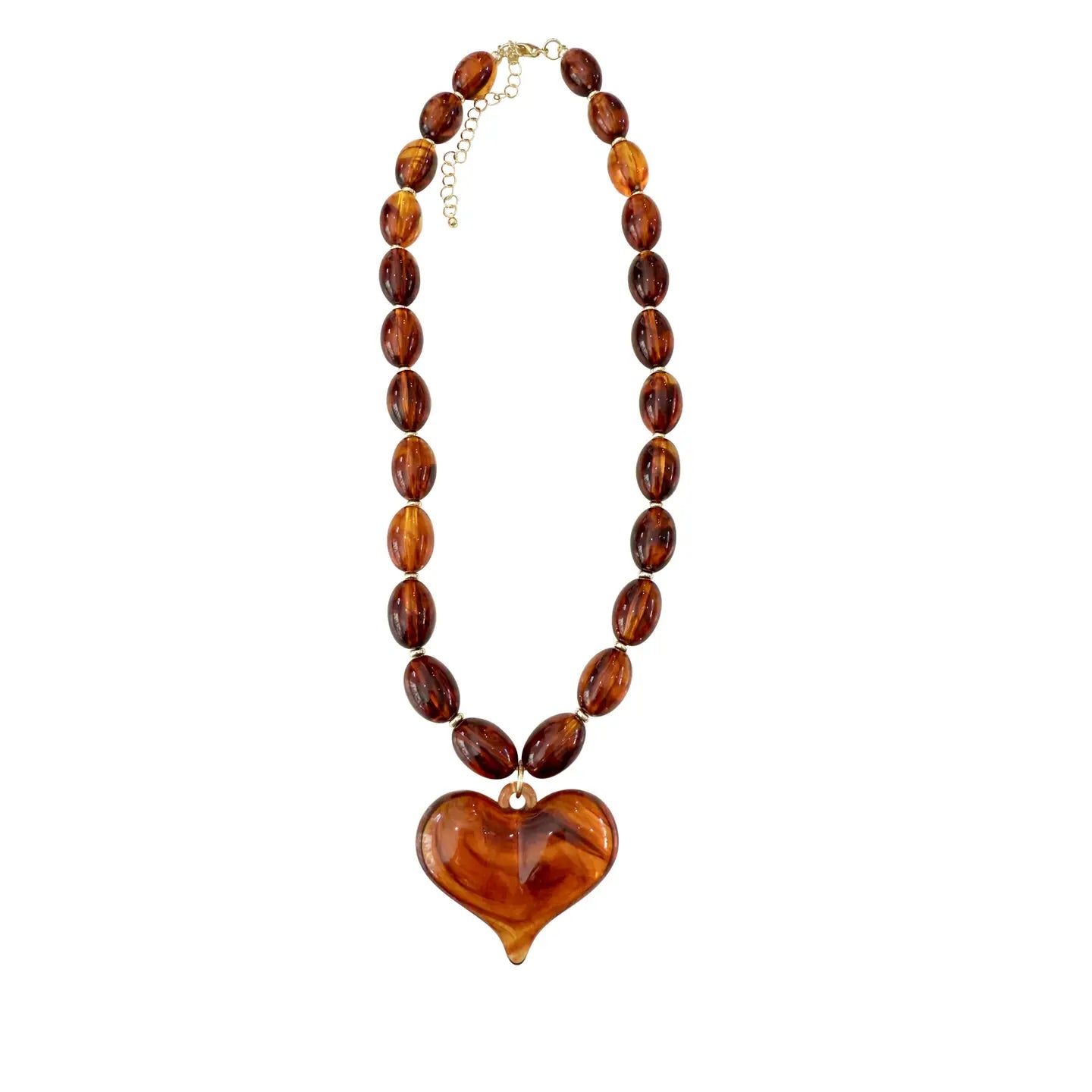 Roxie Tortoise Beaded Necklace with Heart Charm