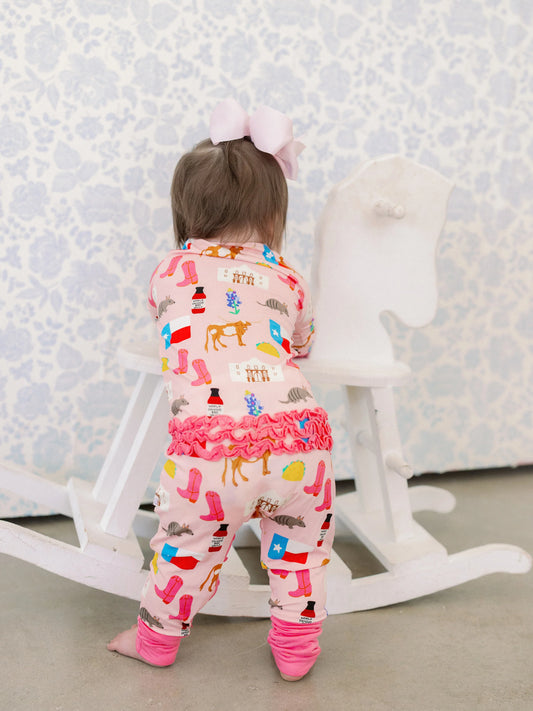 Pink Texas Forever Ruffle Romper