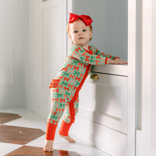 Christmas Bows Premium Ruffle Romper