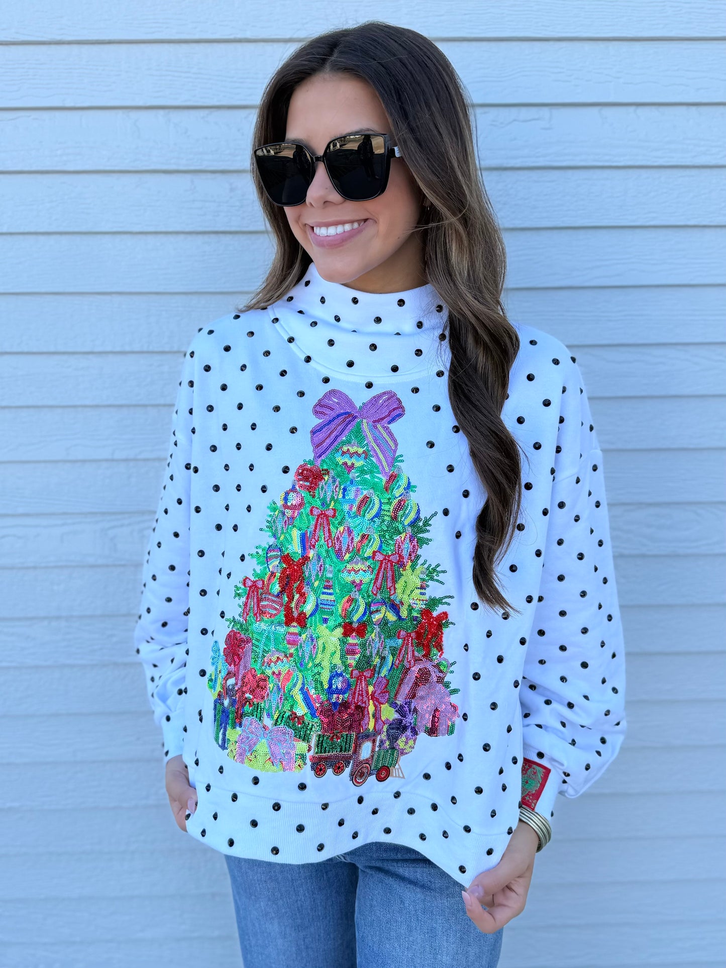 QOS Polka Dot Tree Mockneck