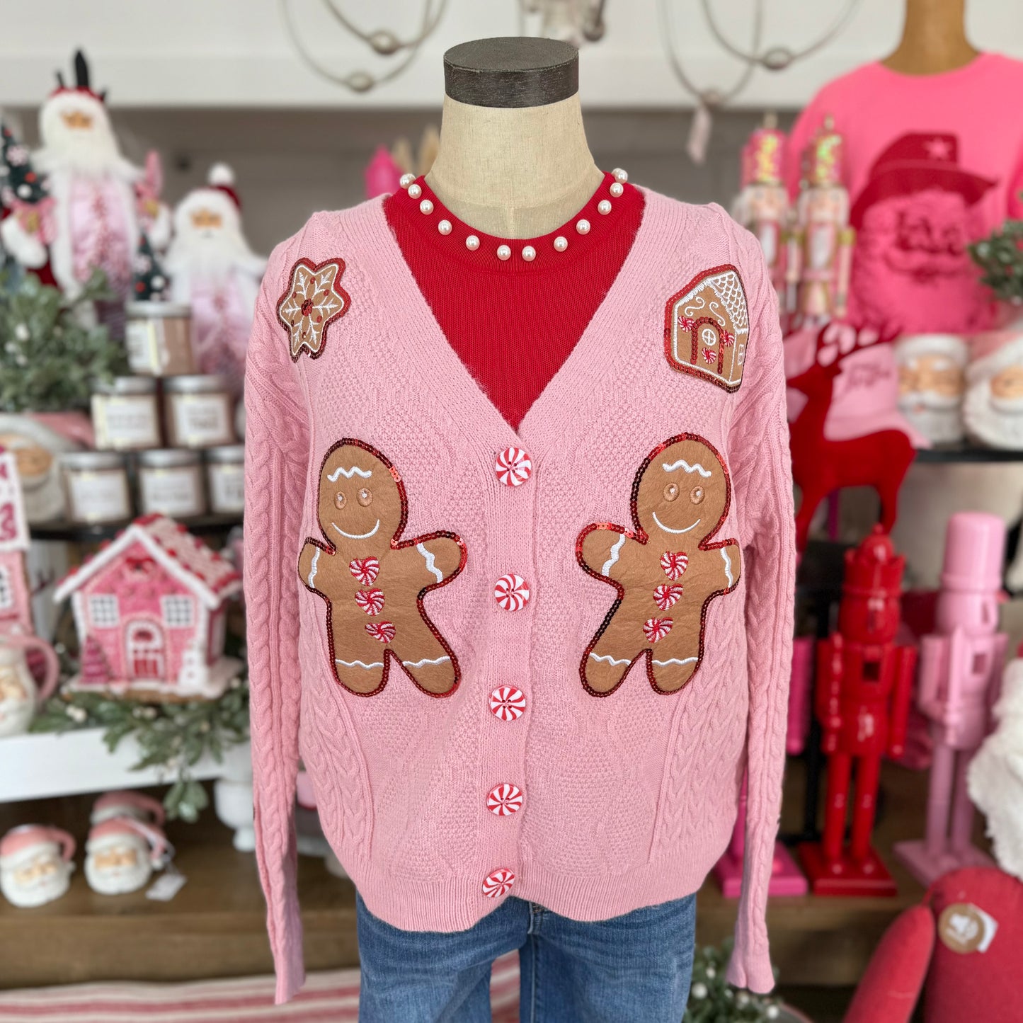 Gingerbread Man Cardigan | Pink