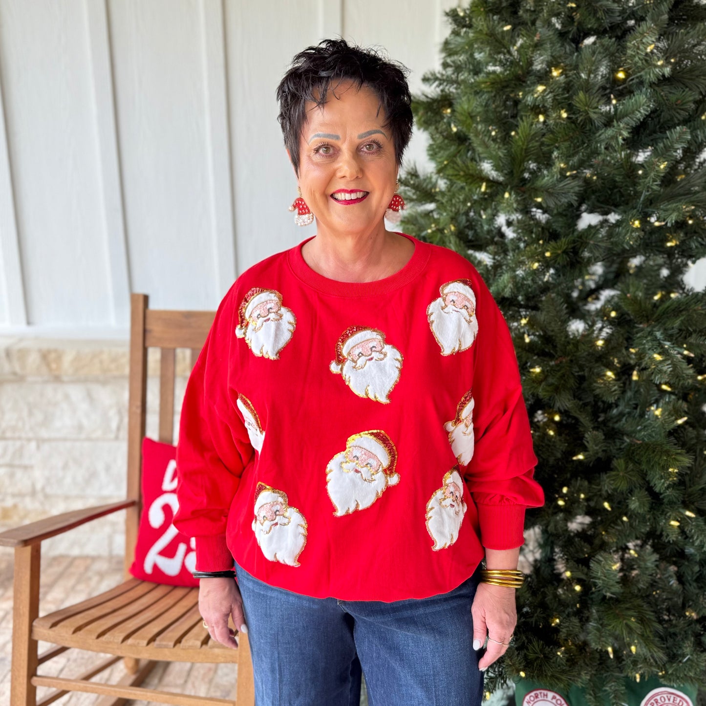 Santa Sequins & Fur Embroidery Sweatshirt