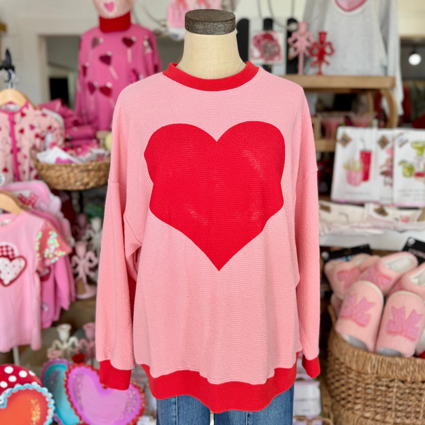 Heart Ringer Sweatshirt | Pink