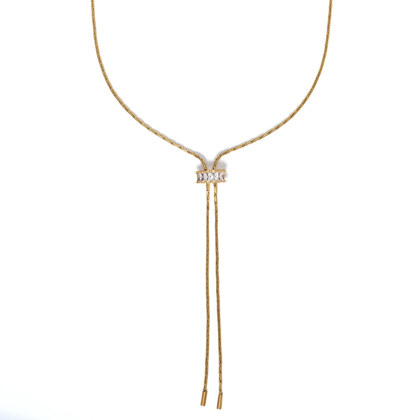 18K Gold Baguette Lariat Necklace