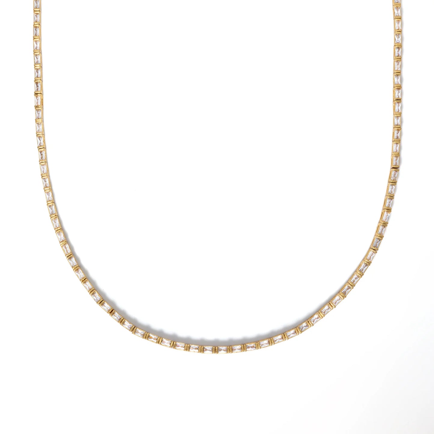 18K Gold Baguette Tennis Necklace