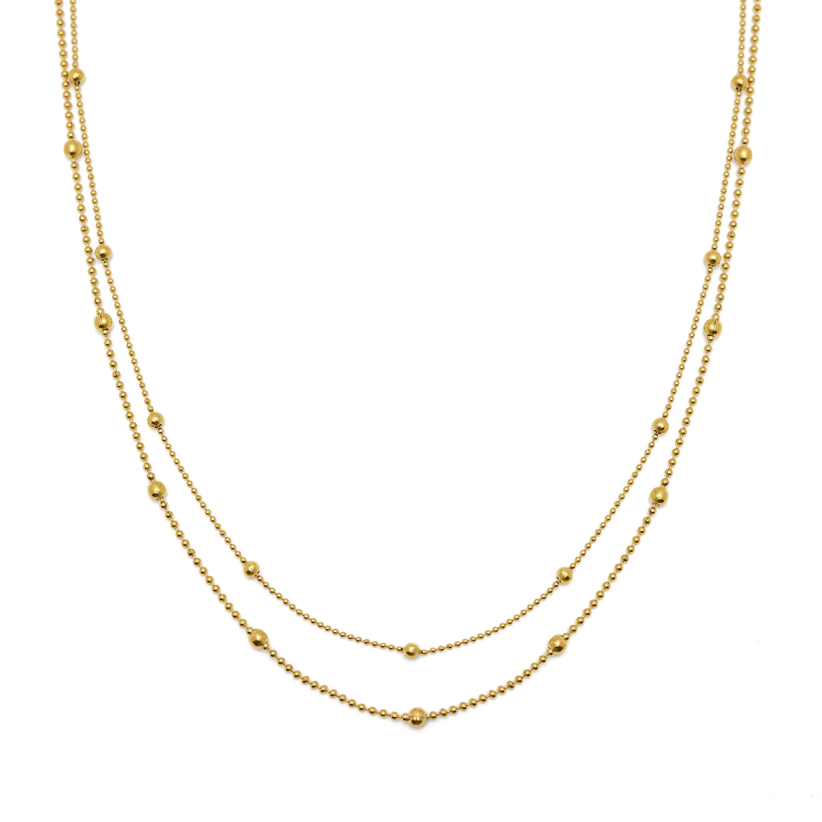 Waterproof Gold Double Beaded Chain Necklace