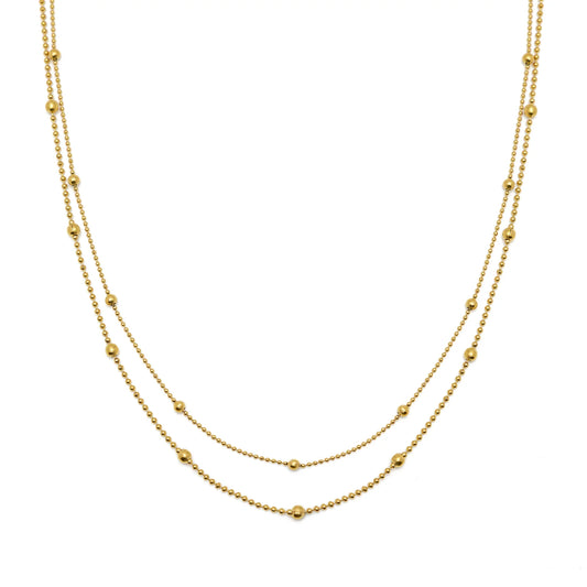 Waterproof Gold Double Beaded Chain Necklace