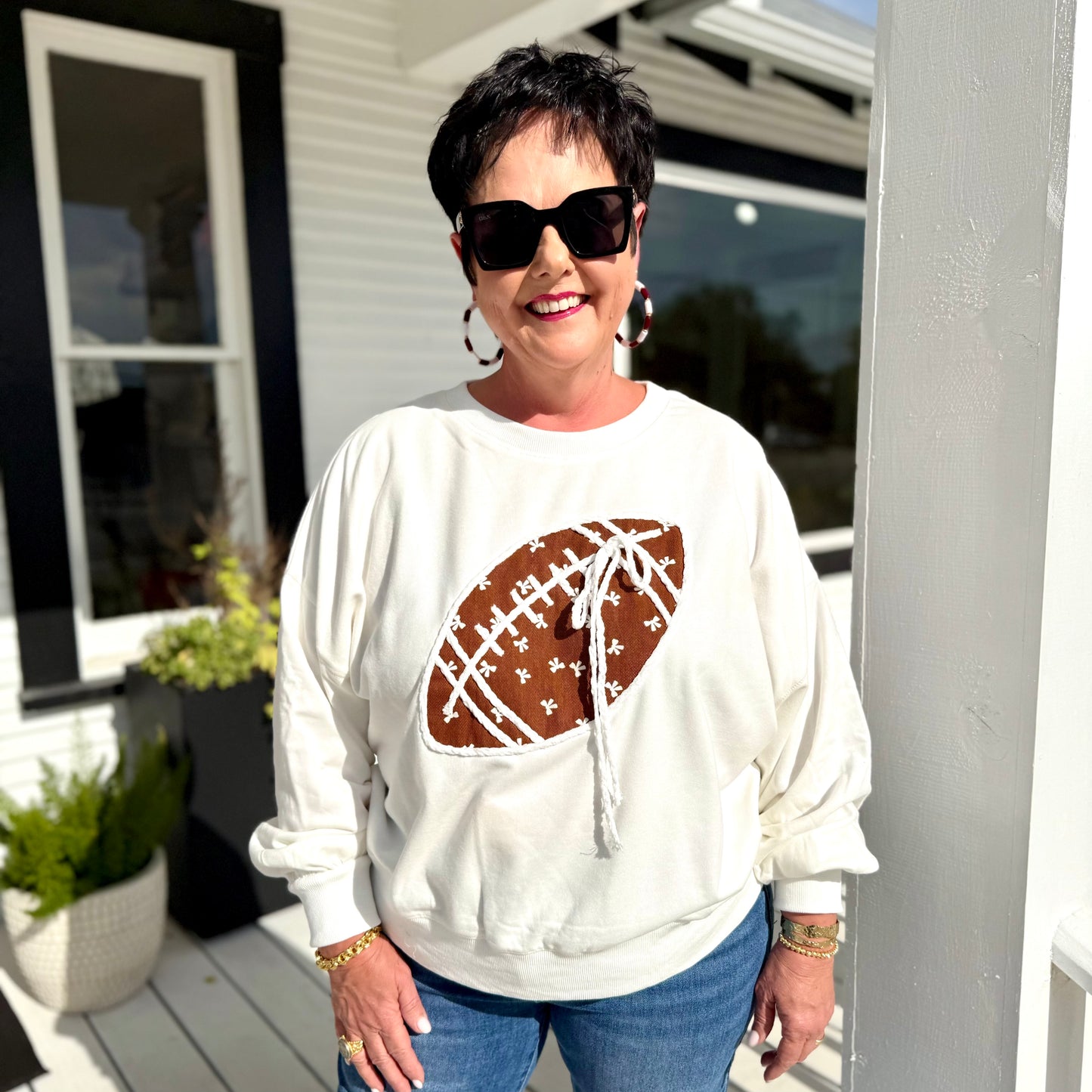White Football Bow Sweatshirt