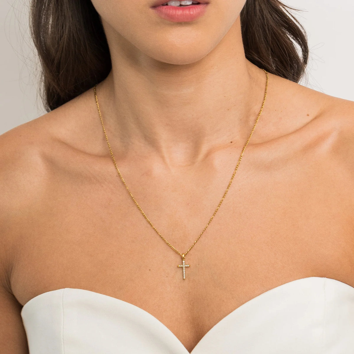 Waterproof Gold Tennis Cross Pendant Necklace