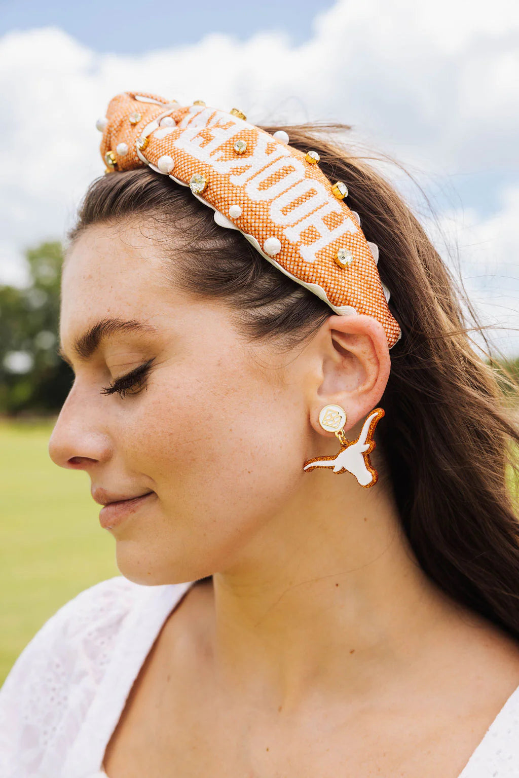 Texas Adult Size HOOK'EM HORNS Cross Stitch Headband