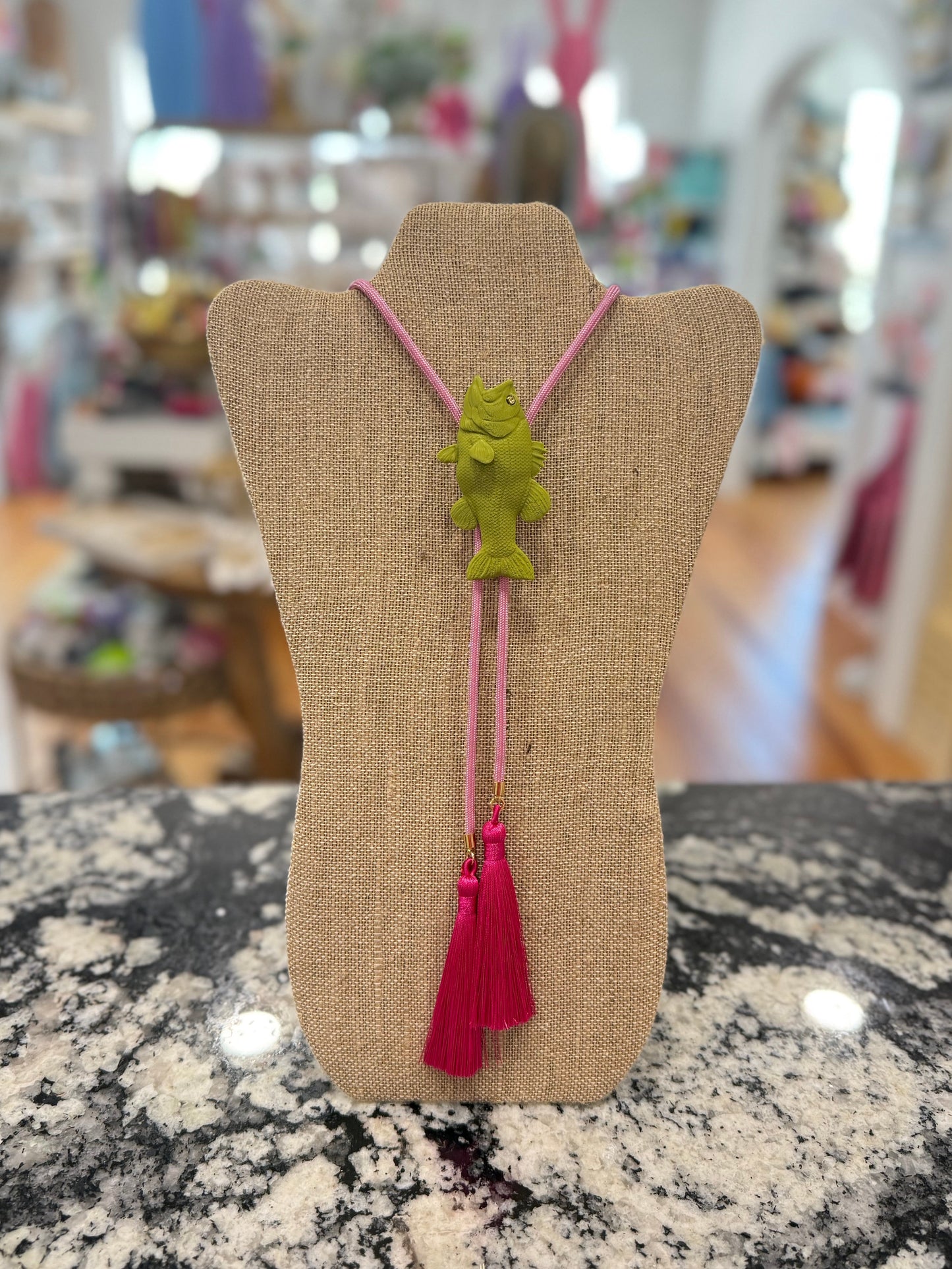 Fish Bolo Green with Light Pink & Hot Pink