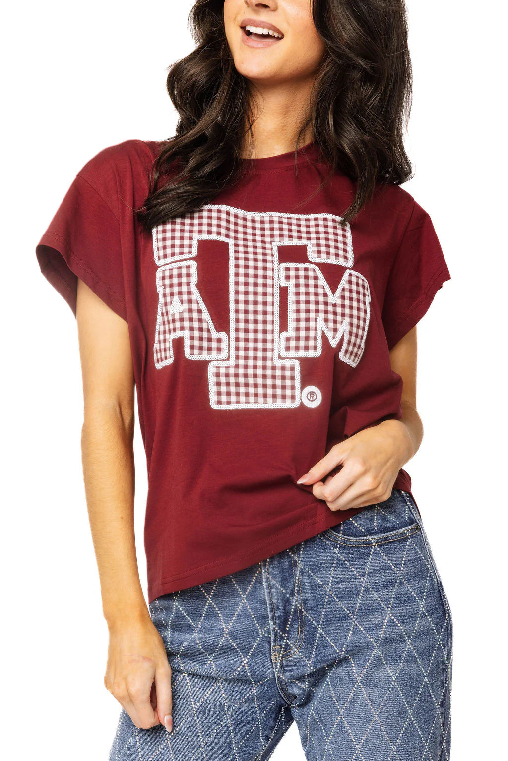 QOS Licensed Texas A&M Gingham Mascot Tee