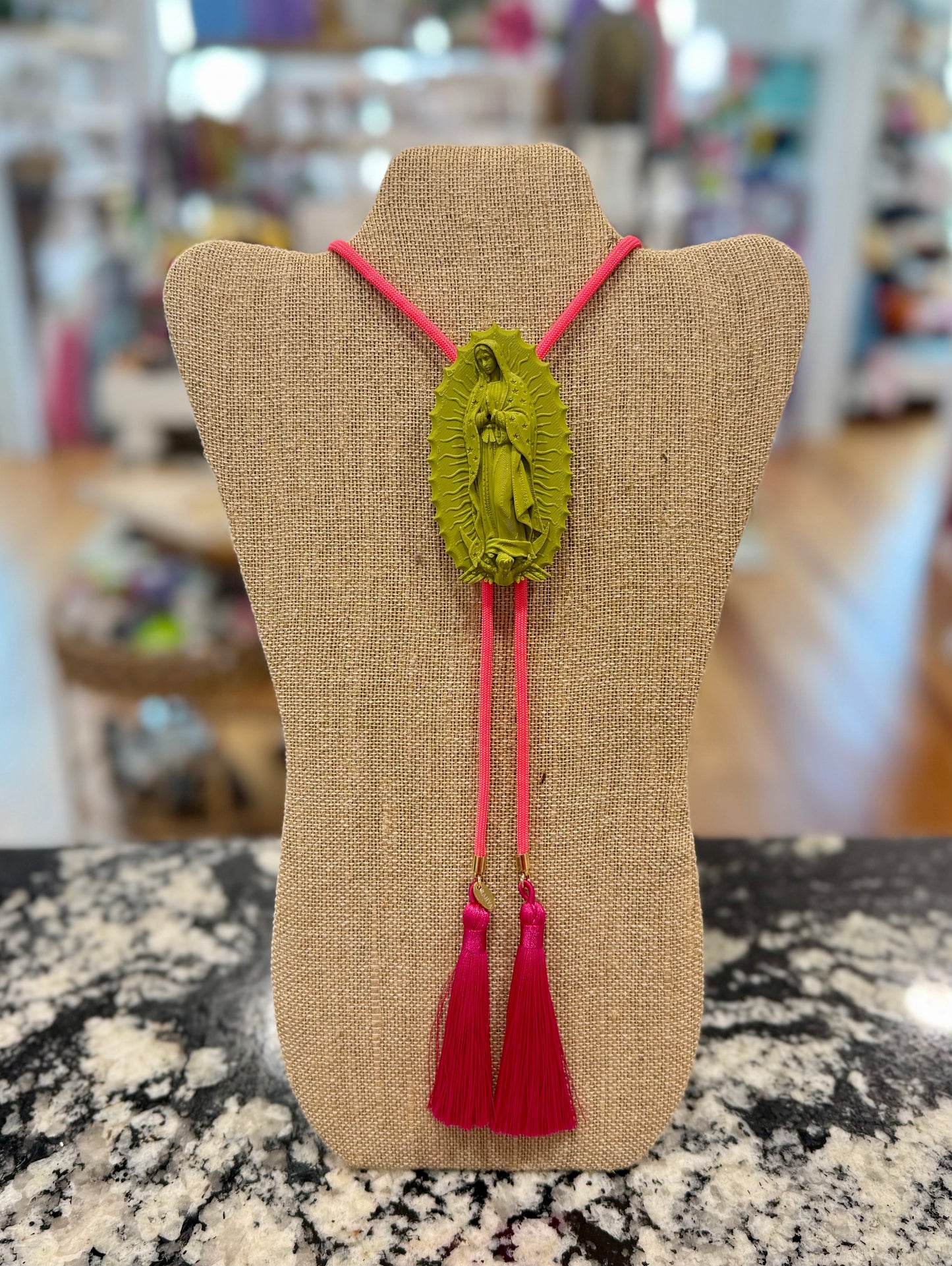 Our Lady of Glitterati Bolo Olive Green with Neon Pink & Fuchsia