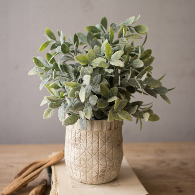 Artificial Sage with Criss Cross White Pot