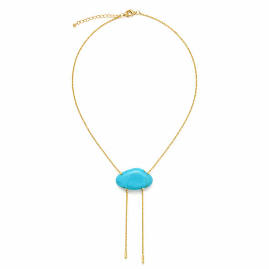 18K Gold & Turquoise Stone Adjustable Bolo Necklace