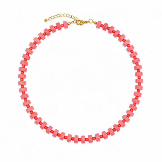 Chunky Candy Chip Pink & Orange Necklace
